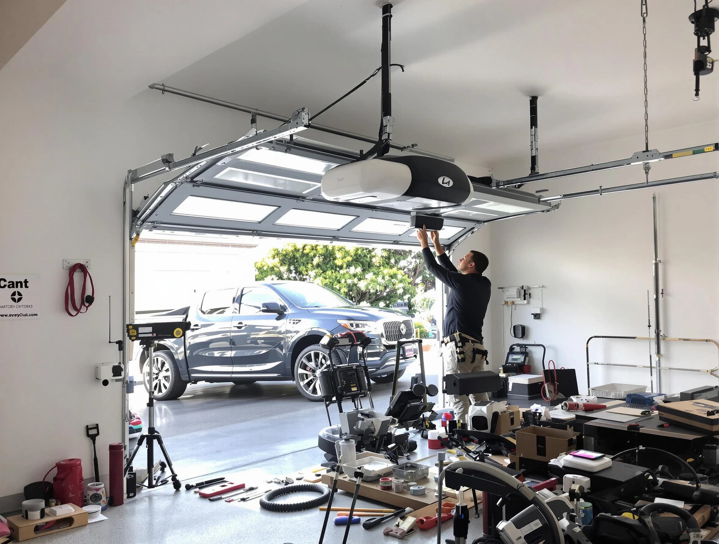 Fort Lupton Garage Door Repair specialist installing smart garage door opener system in Fort Lupton home
