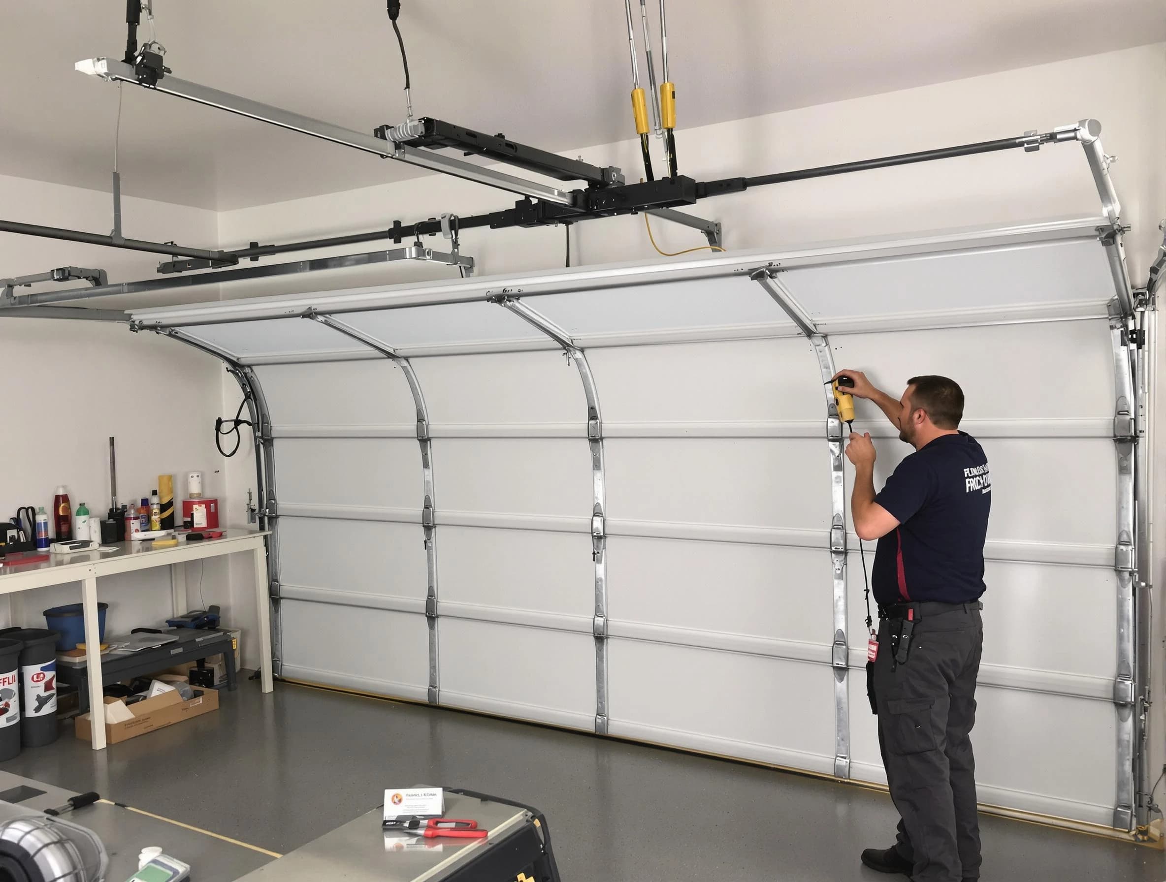 Fort Lupton Garage Door Repair certified technician performing overhead door system repair in Fort Lupton