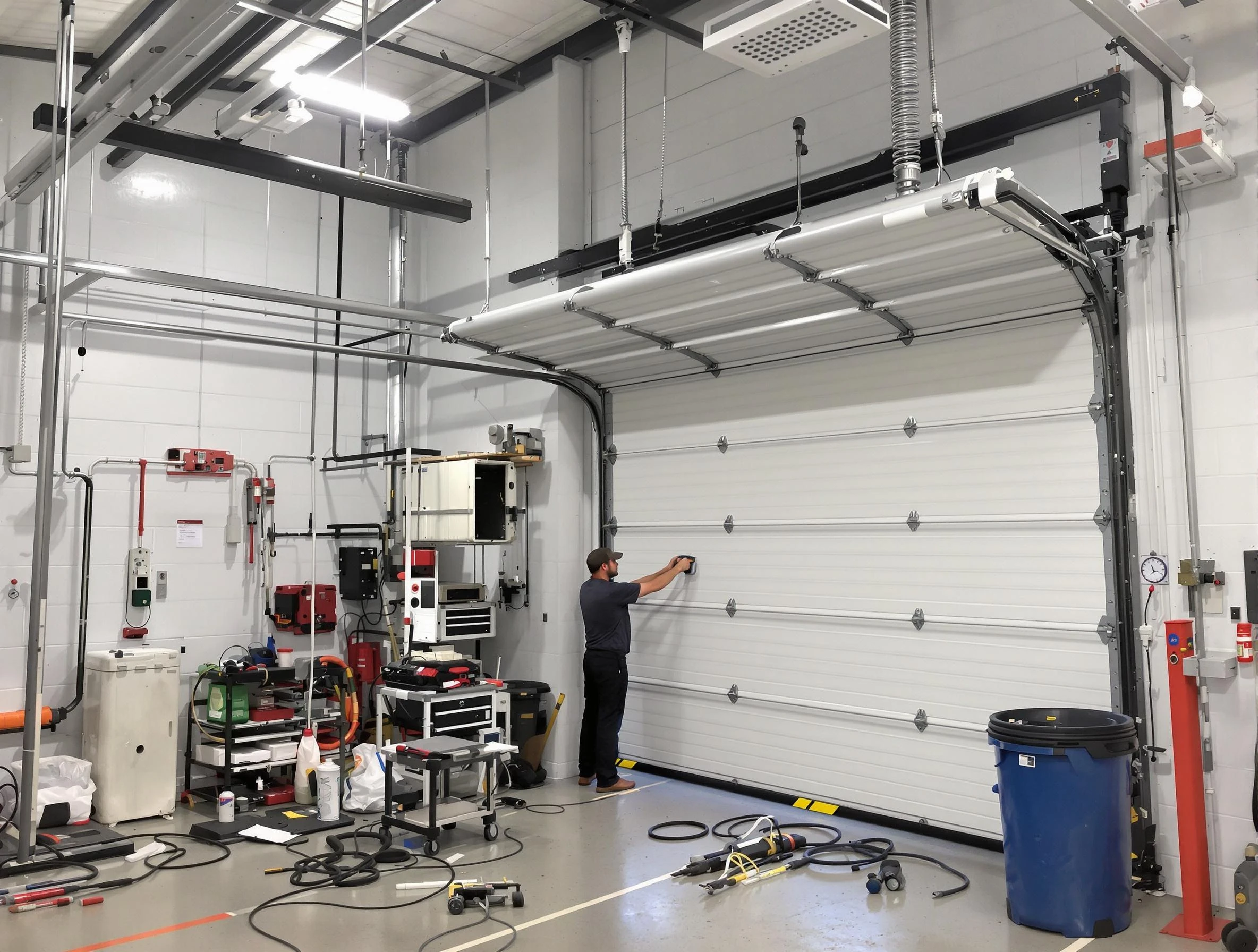 Fort Lupton Garage Door Repair certified technician performing commercial door repair at a Fort Lupton business facility